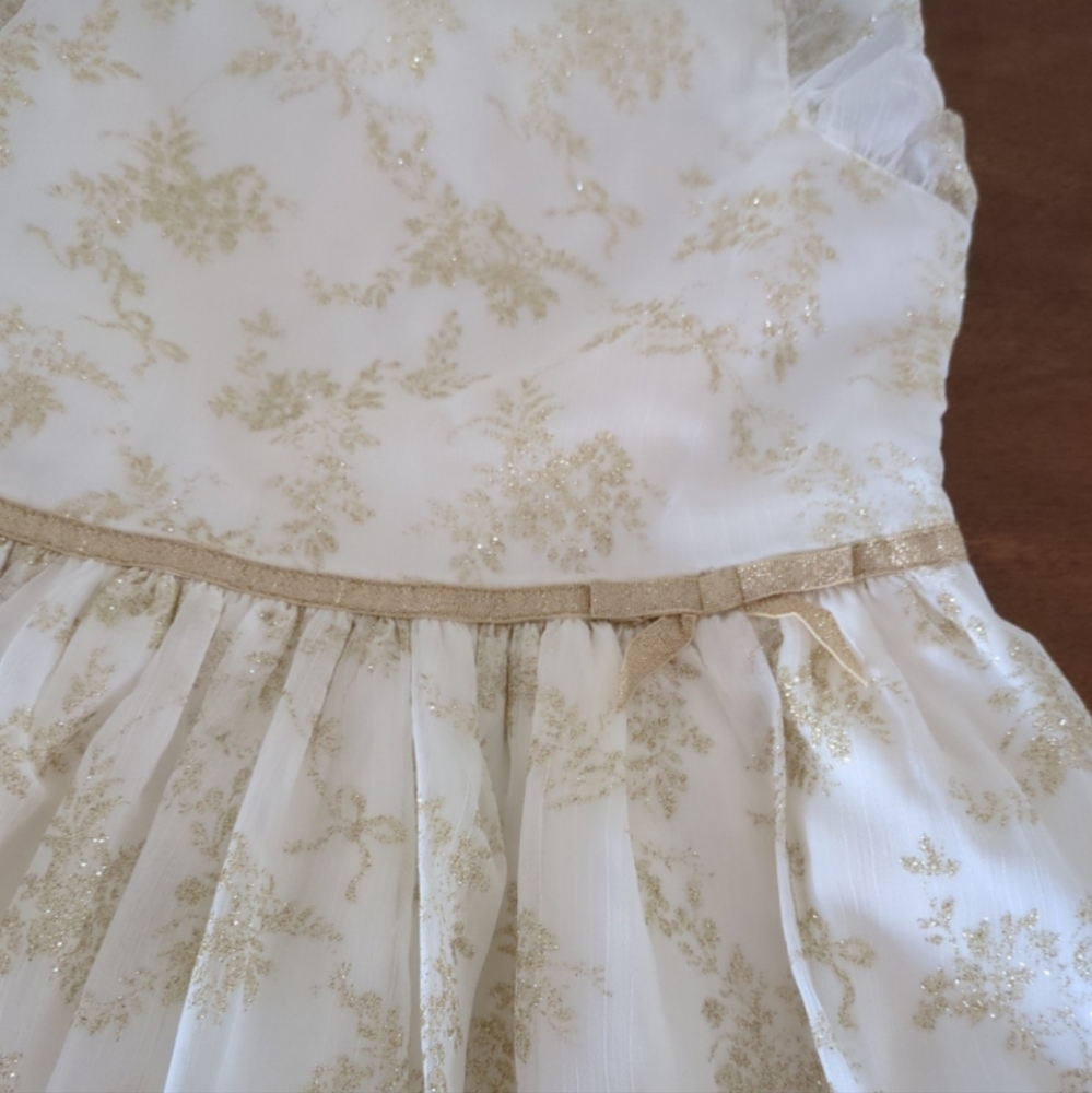 Janie and Jack Girl's Cream Color Shimmer Floral Chiffon Dress girls size 7 NNT - Picture 4 of 8